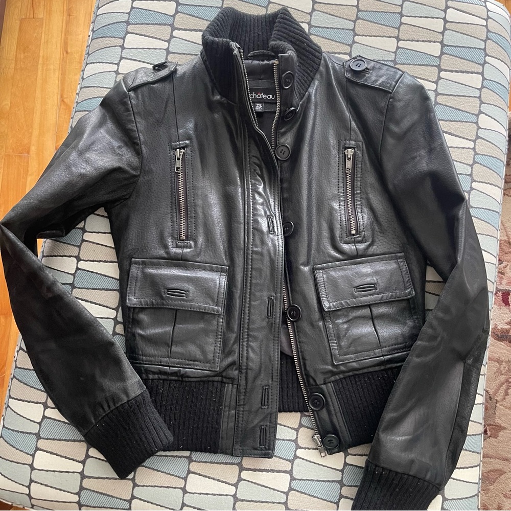 Le Chateau Y2k 100% Leather Bomber Jacket